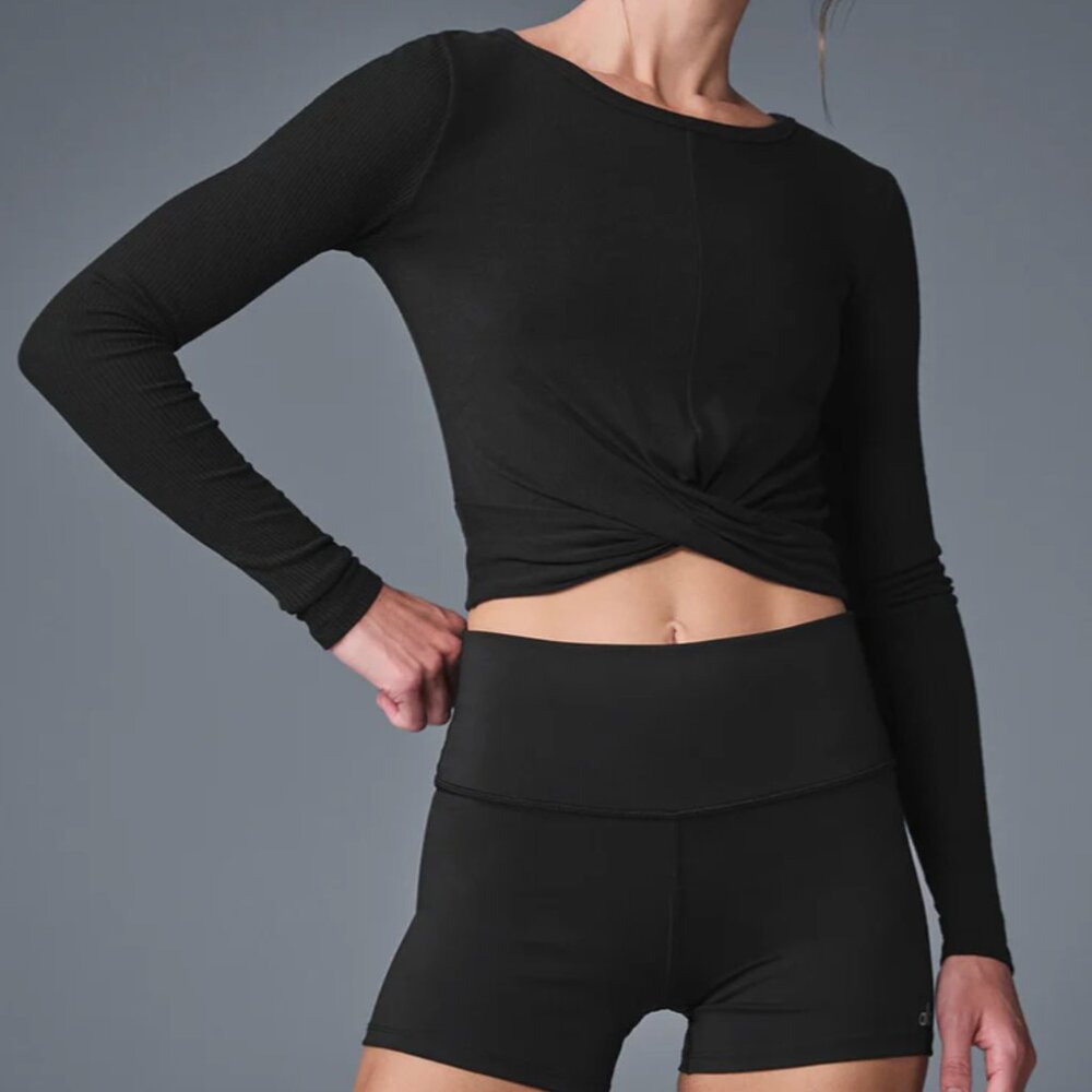 Alo Yoga Cropped Cover Long Sleeve Top - Black